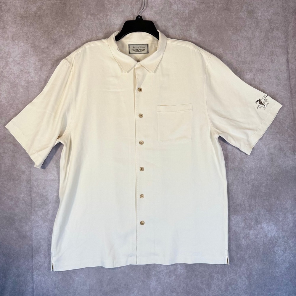 Straight Down Button Shirt Vintage Men Large Cream Silk The Bugler 2010 Golf